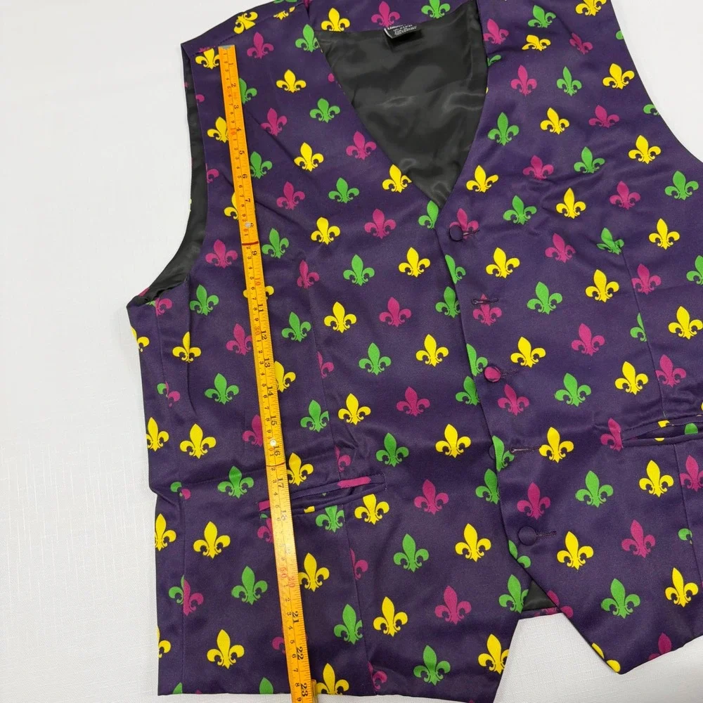 Linoel Mardi Gras Fleur De Lis Vest Mens XL Purple Green Gold Festive Waistcoat